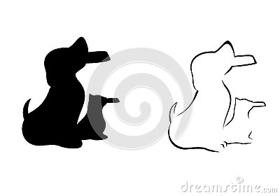 Dog and cat holding dish