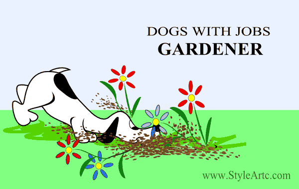 dog smelling flowers cartoon